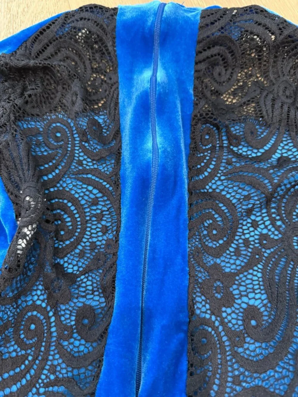 Curtain Call Blue Velvet Stretch Lace Dance Leotard Costume CLA 10-12